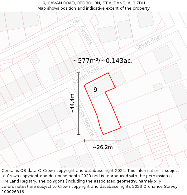 9, CAVAN ROAD, REDBOURN, ST ALBANS, AL3 7BH: Plot and title map
