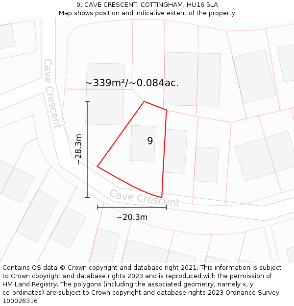 9, CAVE CRESCENT, COTTINGHAM, HU16 5LA: Plot and title map