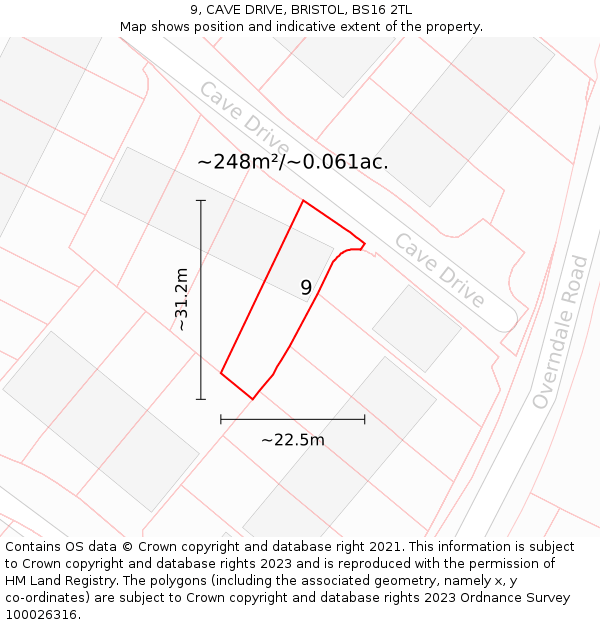 9, CAVE DRIVE, BRISTOL, BS16 2TL: Plot and title map