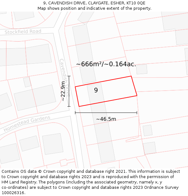 9, CAVENDISH DRIVE, CLAYGATE, ESHER, KT10 0QE: Plot and title map