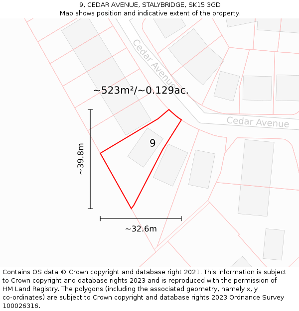 9, CEDAR AVENUE, STALYBRIDGE, SK15 3GD: Plot and title map