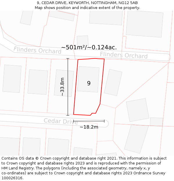 9, CEDAR DRIVE, KEYWORTH, NOTTINGHAM, NG12 5AB: Plot and title map