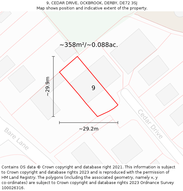 9, CEDAR DRIVE, OCKBROOK, DERBY, DE72 3SJ: Plot and title map