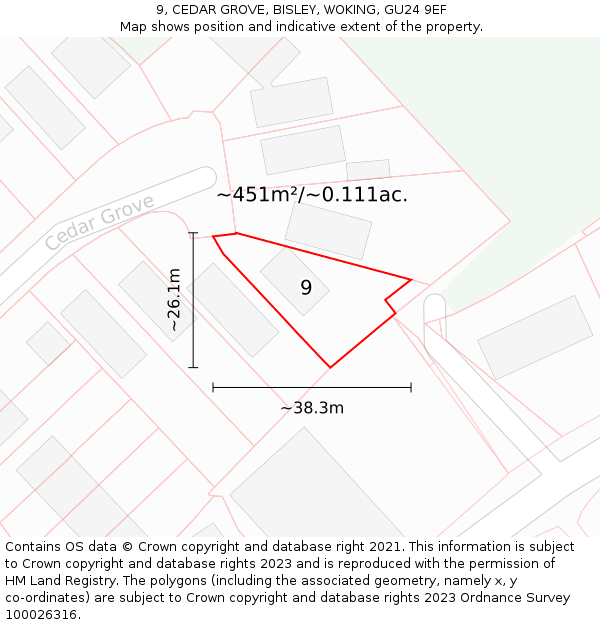 9, CEDAR GROVE, BISLEY, WOKING, GU24 9EF: Plot and title map