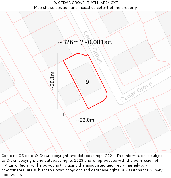 9, CEDAR GROVE, BLYTH, NE24 3XT: Plot and title map