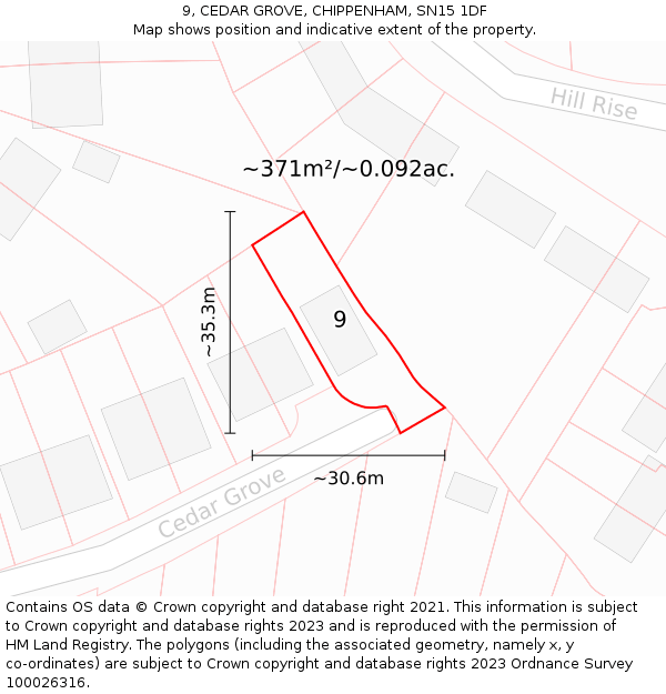9, CEDAR GROVE, CHIPPENHAM, SN15 1DF: Plot and title map
