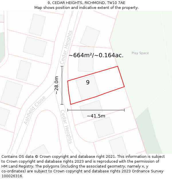 9, CEDAR HEIGHTS, RICHMOND, TW10 7AE: Plot and title map