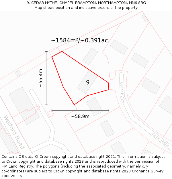 9, CEDAR HYTHE, CHAPEL BRAMPTON, NORTHAMPTON, NN6 8BG: Plot and title map