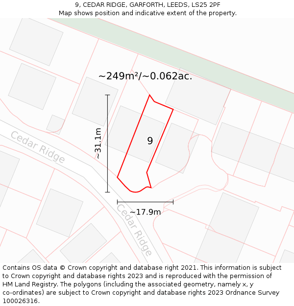 9, CEDAR RIDGE, GARFORTH, LEEDS, LS25 2PF: Plot and title map