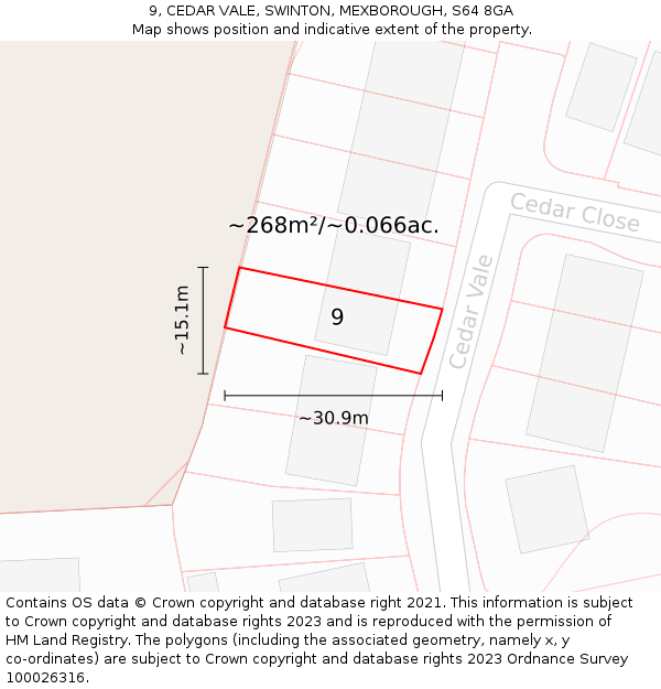 9, CEDAR VALE, SWINTON, MEXBOROUGH, S64 8GA: Plot and title map