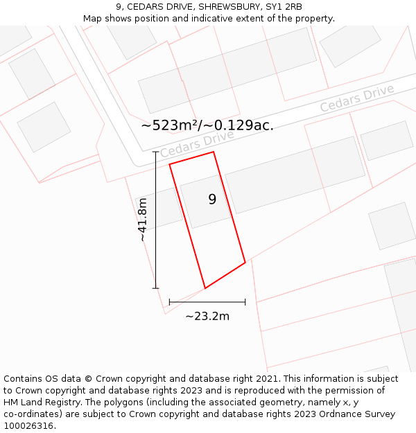 9, CEDARS DRIVE, SHREWSBURY, SY1 2RB: Plot and title map