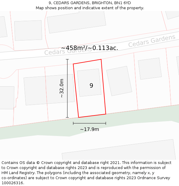 9, CEDARS GARDENS, BRIGHTON, BN1 6YD: Plot and title map