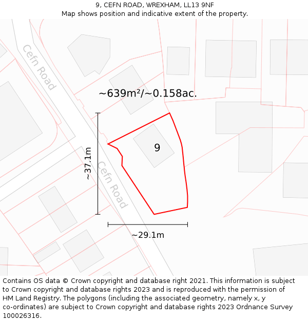 9, CEFN ROAD, WREXHAM, LL13 9NF: Plot and title map