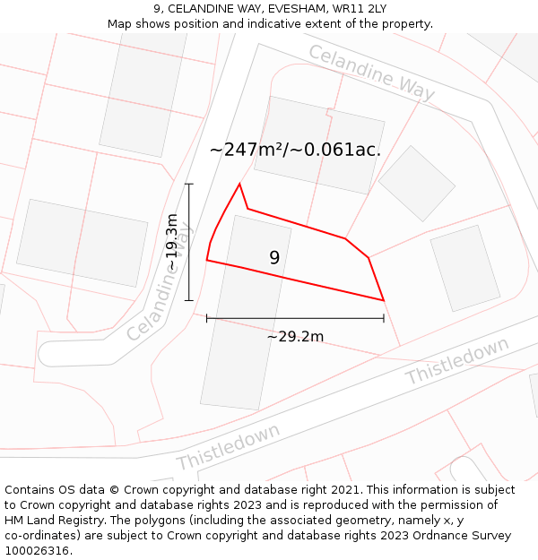 9, CELANDINE WAY, EVESHAM, WR11 2LY: Plot and title map