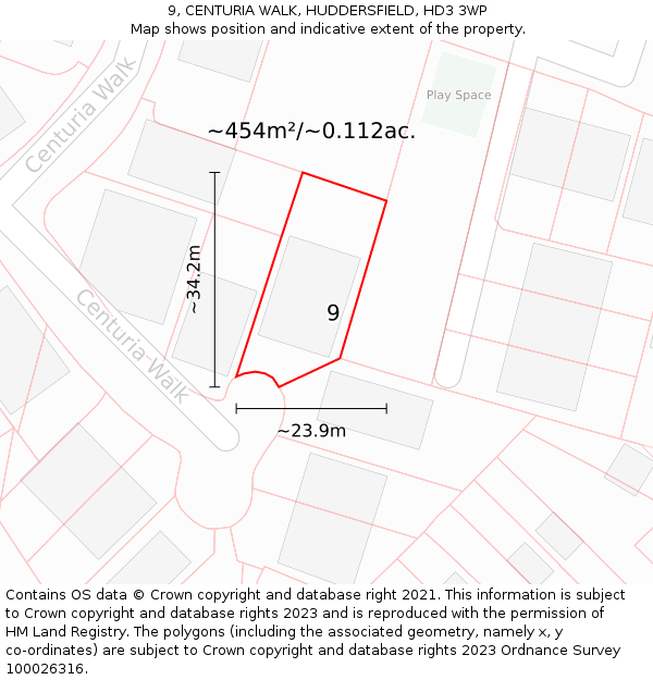 9, CENTURIA WALK, HUDDERSFIELD, HD3 3WP: Plot and title map