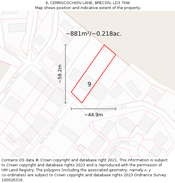 9, CERRIGCOCHION LANE, BRECON, LD3 7NW: Plot and title map