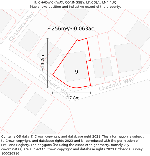 9, CHADWICK WAY, CONINGSBY, LINCOLN, LN4 4UQ: Plot and title map
