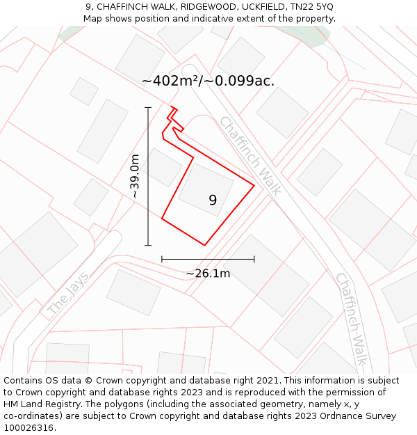 9, CHAFFINCH WALK, RIDGEWOOD, UCKFIELD, TN22 5YQ: Plot and title map