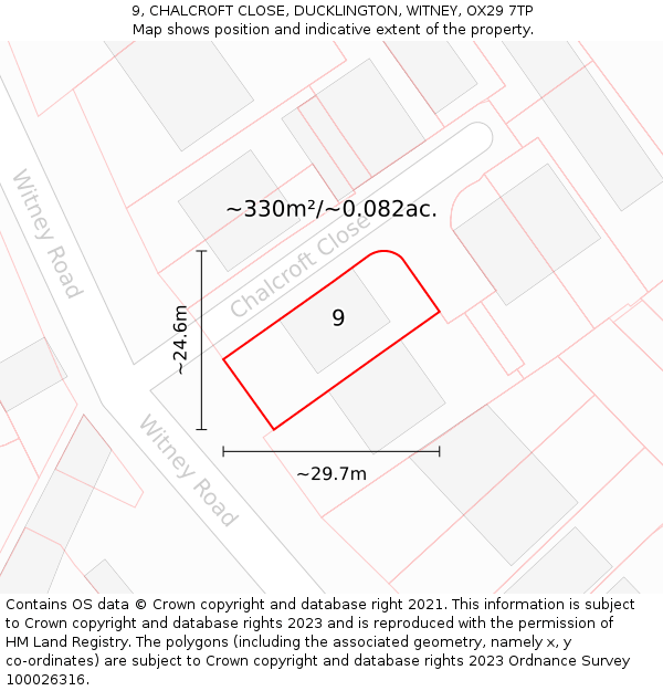 9, CHALCROFT CLOSE, DUCKLINGTON, WITNEY, OX29 7TP: Plot and title map