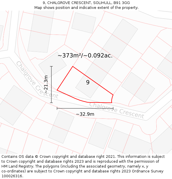 9, CHALGROVE CRESCENT, SOLIHULL, B91 3GG: Plot and title map