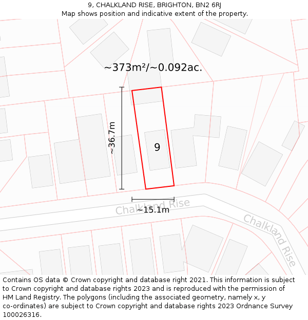 9, CHALKLAND RISE, BRIGHTON, BN2 6RJ: Plot and title map