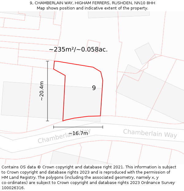 9, CHAMBERLAIN WAY, HIGHAM FERRERS, RUSHDEN, NN10 8HH: Plot and title map