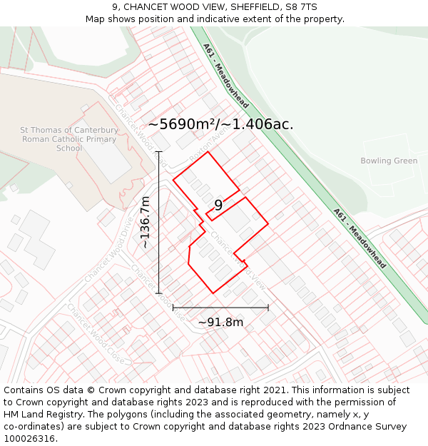 9, CHANCET WOOD VIEW, SHEFFIELD, S8 7TS: Plot and title map