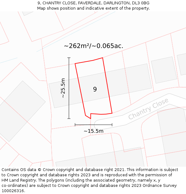 9, CHANTRY CLOSE, FAVERDALE, DARLINGTON, DL3 0BG: Plot and title map