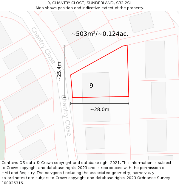 9, CHANTRY CLOSE, SUNDERLAND, SR3 2SL: Plot and title map