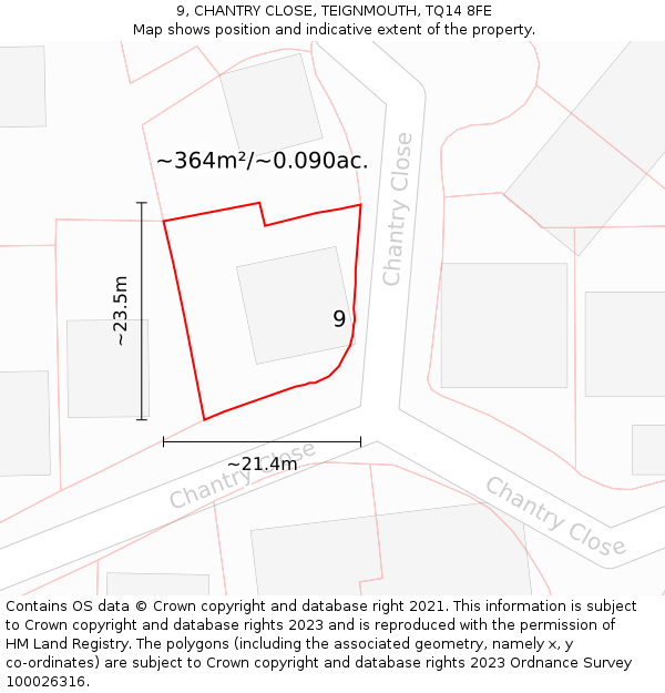 9, CHANTRY CLOSE, TEIGNMOUTH, TQ14 8FE: Plot and title map