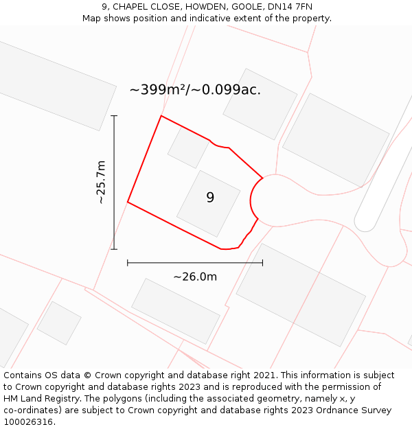 9, CHAPEL CLOSE, HOWDEN, GOOLE, DN14 7FN: Plot and title map