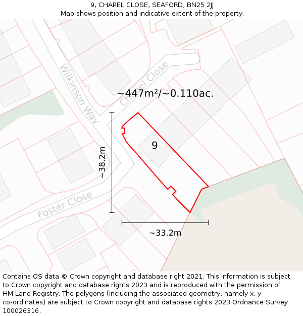 9, CHAPEL CLOSE, SEAFORD, BN25 2JJ: Plot and title map