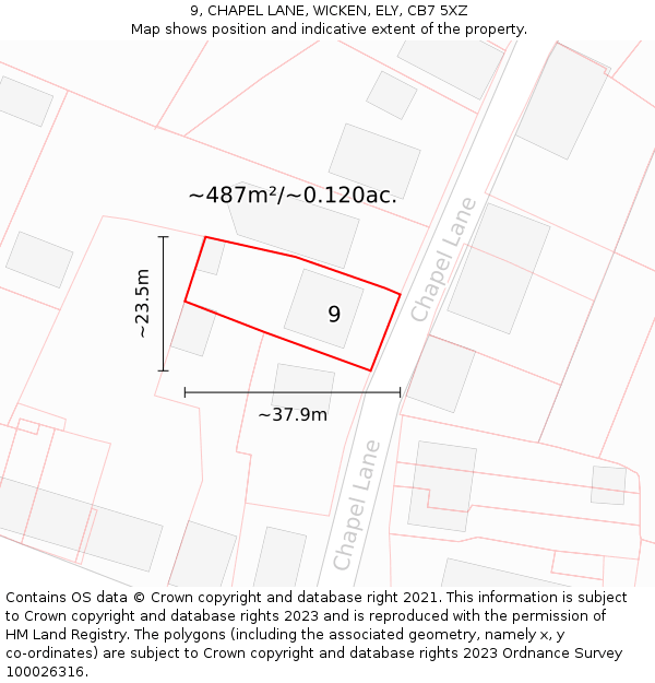 9, CHAPEL LANE, WICKEN, ELY, CB7 5XZ: Plot and title map
