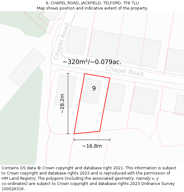 9, CHAPEL ROAD, JACKFIELD, TELFORD, TF8 7LU: Plot and title map