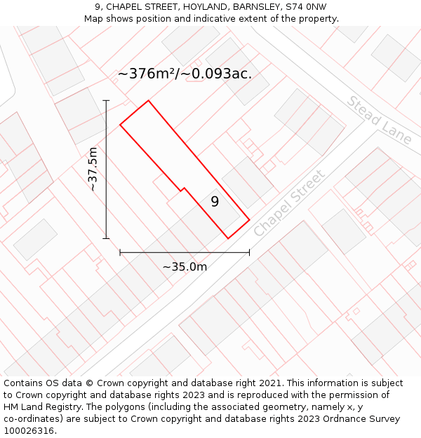9, CHAPEL STREET, HOYLAND, BARNSLEY, S74 0NW: Plot and title map