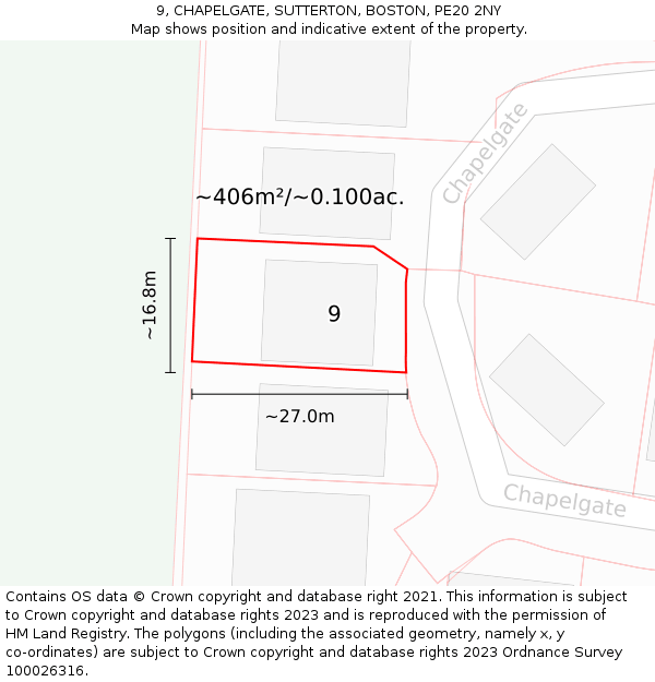 9, CHAPELGATE, SUTTERTON, BOSTON, PE20 2NY: Plot and title map