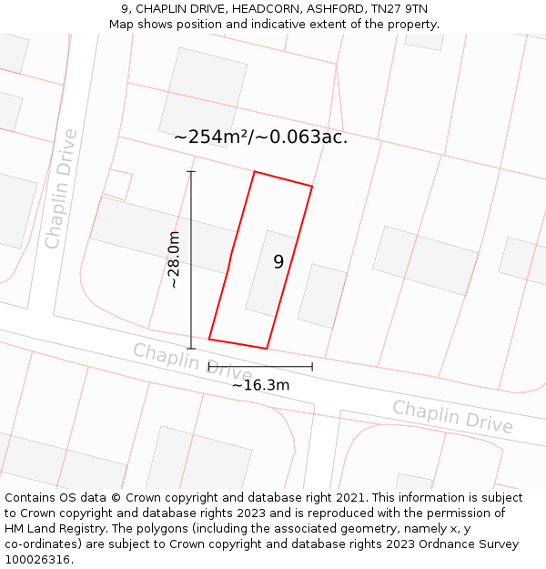9, CHAPLIN DRIVE, HEADCORN, ASHFORD, TN27 9TN: Plot and title map