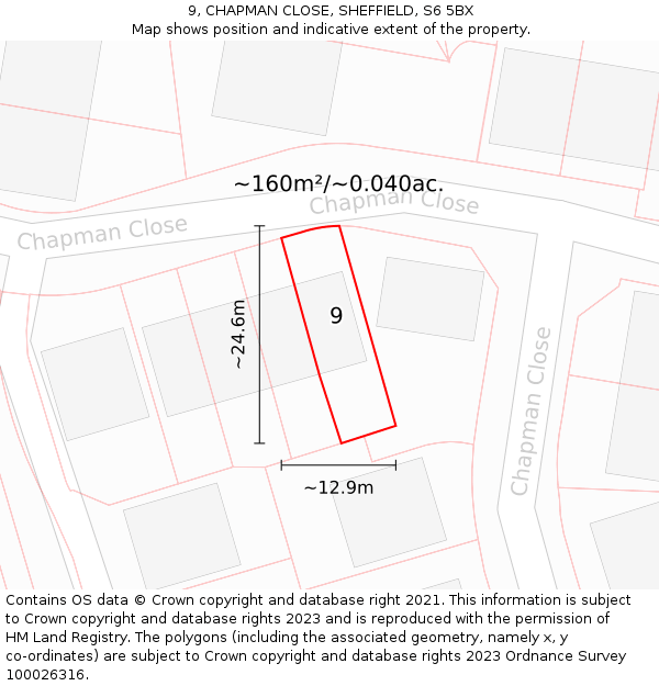 9, CHAPMAN CLOSE, SHEFFIELD, S6 5BX: Plot and title map