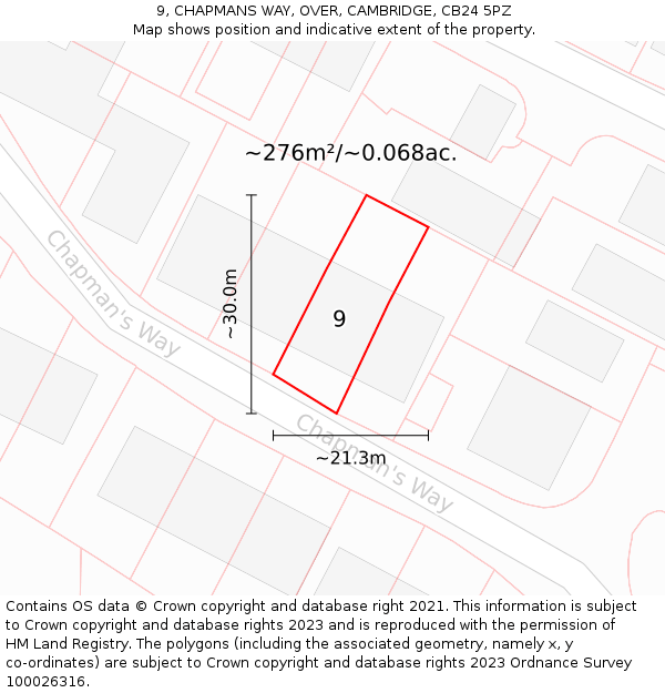9, CHAPMANS WAY, OVER, CAMBRIDGE, CB24 5PZ: Plot and title map
