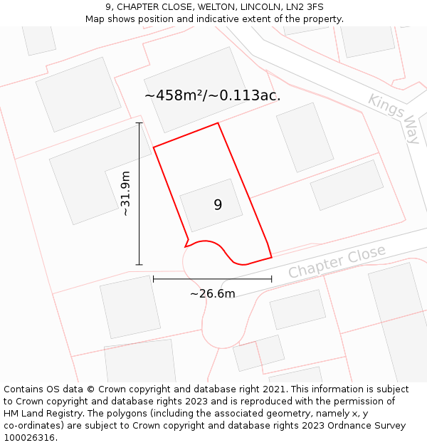 9, CHAPTER CLOSE, WELTON, LINCOLN, LN2 3FS: Plot and title map