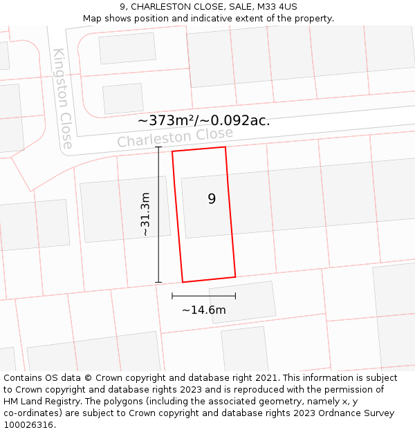 9, CHARLESTON CLOSE, SALE, M33 4US: Plot and title map