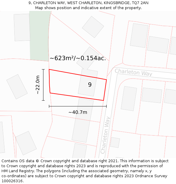 9, CHARLETON WAY, WEST CHARLETON, KINGSBRIDGE, TQ7 2AN: Plot and title map