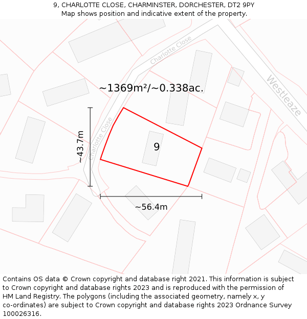 9, CHARLOTTE CLOSE, CHARMINSTER, DORCHESTER, DT2 9PY: Plot and title map