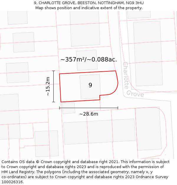 9, CHARLOTTE GROVE, BEESTON, NOTTINGHAM, NG9 3HU: Plot and title map