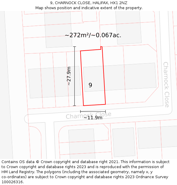 9, CHARNOCK CLOSE, HALIFAX, HX1 2NZ: Plot and title map