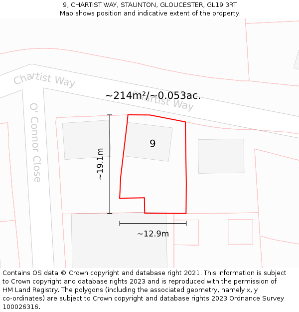 9, CHARTIST WAY, STAUNTON, GLOUCESTER, GL19 3RT: Plot and title map