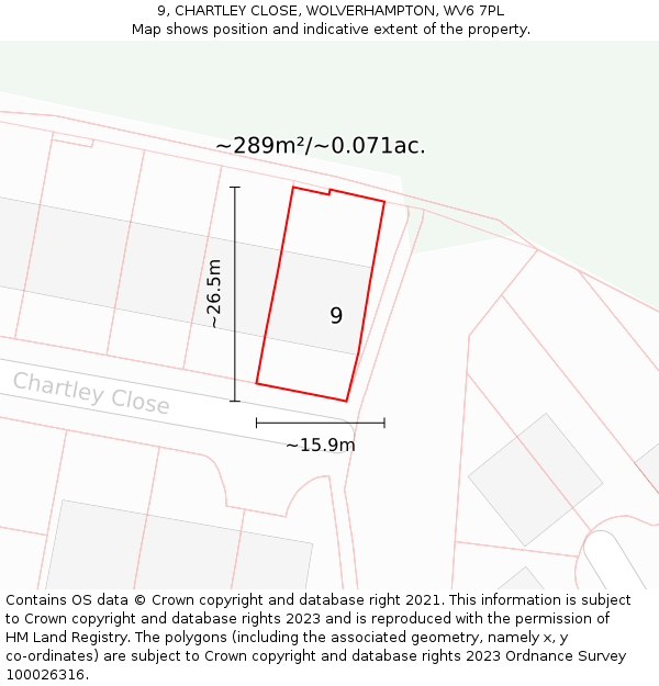 9, CHARTLEY CLOSE, WOLVERHAMPTON, WV6 7PL: Plot and title map