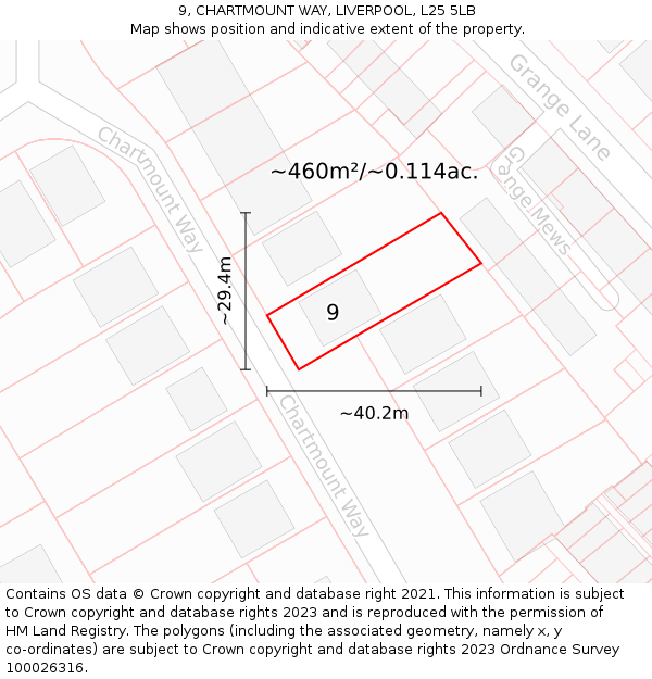 9, CHARTMOUNT WAY, LIVERPOOL, L25 5LB: Plot and title map
