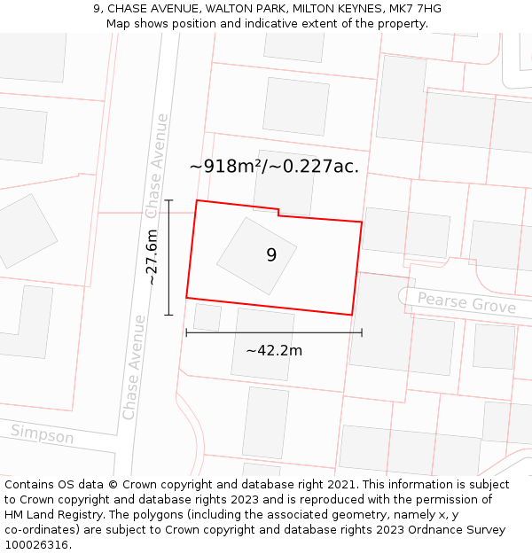 9, CHASE AVENUE, WALTON PARK, MILTON KEYNES, MK7 7HG: Plot and title map