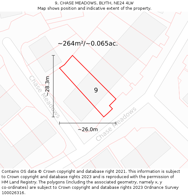 9, CHASE MEADOWS, BLYTH, NE24 4LW: Plot and title map